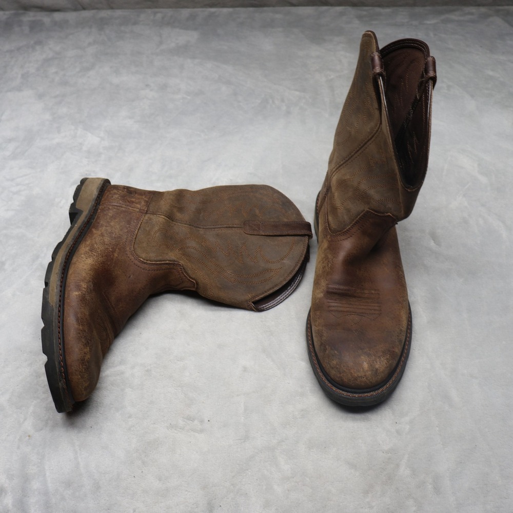 Ariat  Mens 11.5 Work Boots Brown Groundbreaker Leather Western Pull On Gorpcore